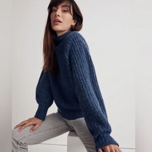 MADEWELL Loretto Mockneck Pullover Sweater in Heather blueberry